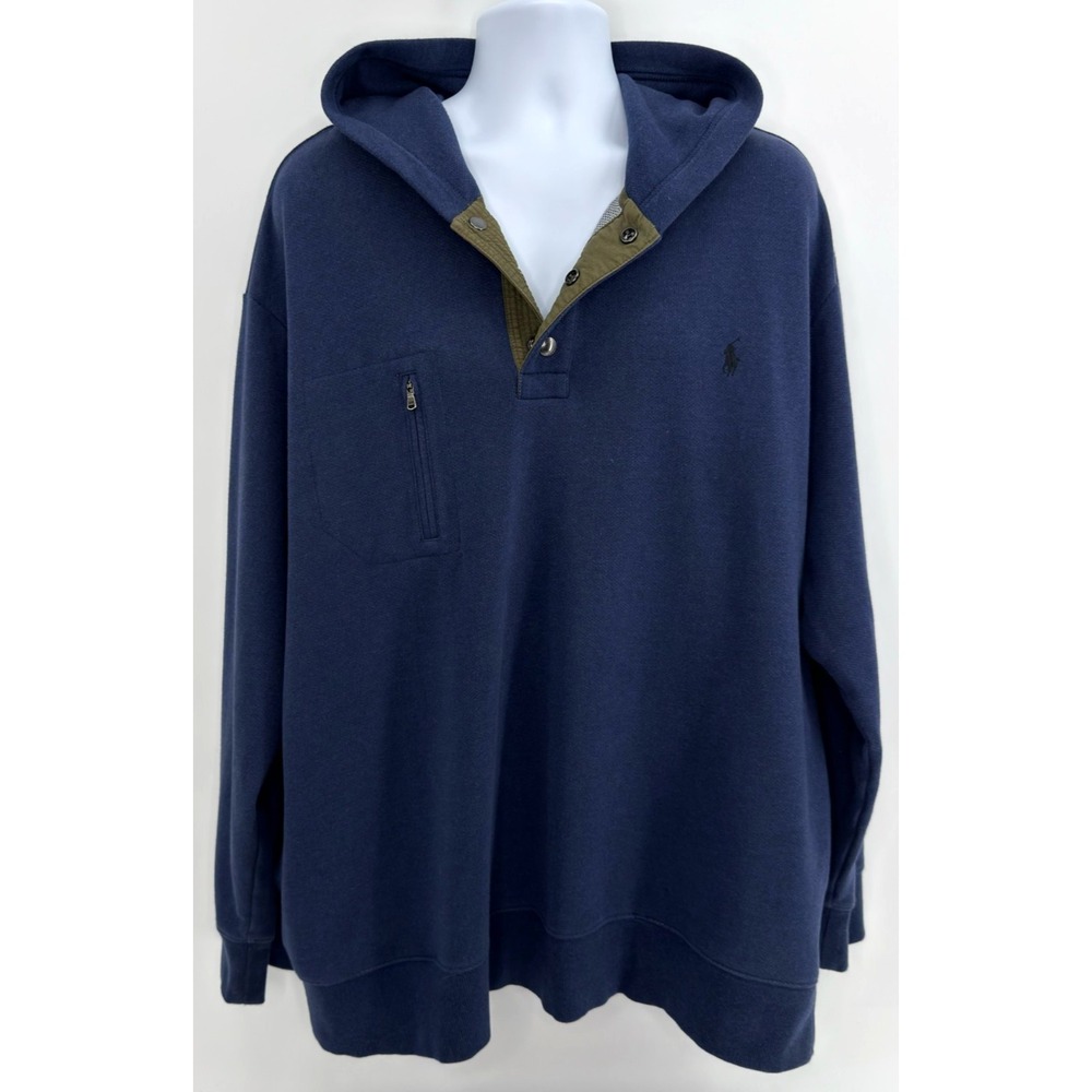 Polo Ralph Lauren Mens Big & Tall 3XLT Lightweight Knit Hoodie Navy - Picture 3 of 15